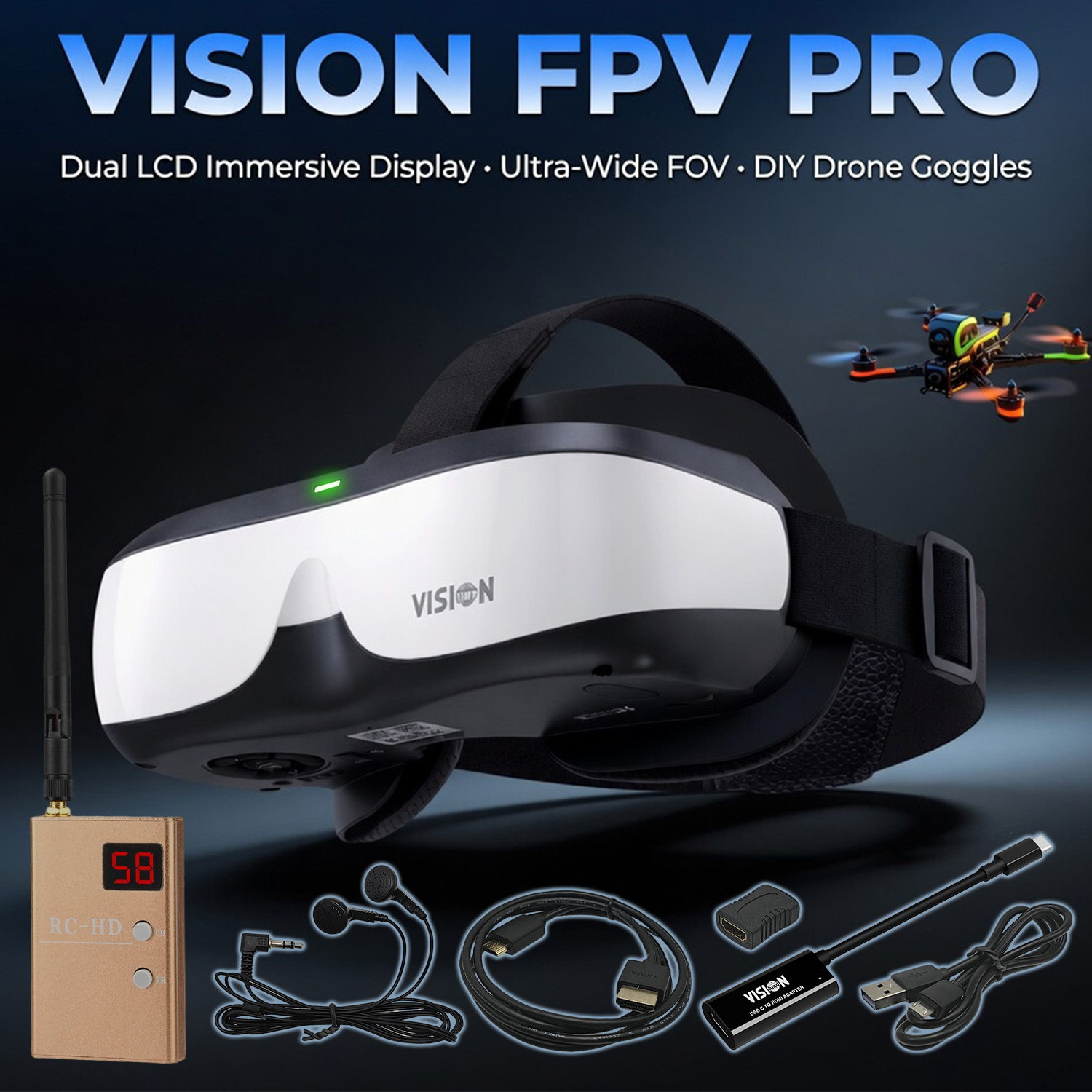 Skyzone Sky04O Pro Fpv Goggles - Okulary FPV, Wyświetlacz montowany na głowie,